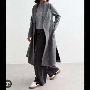 Vintage Grey Herringbone Long Wool Blend Coat